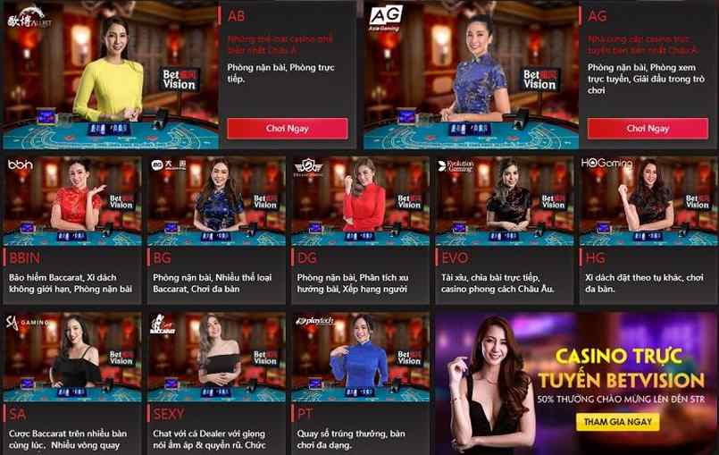 Các sảnh Casino trực tuyến cực chất chỉ có tại Betvision